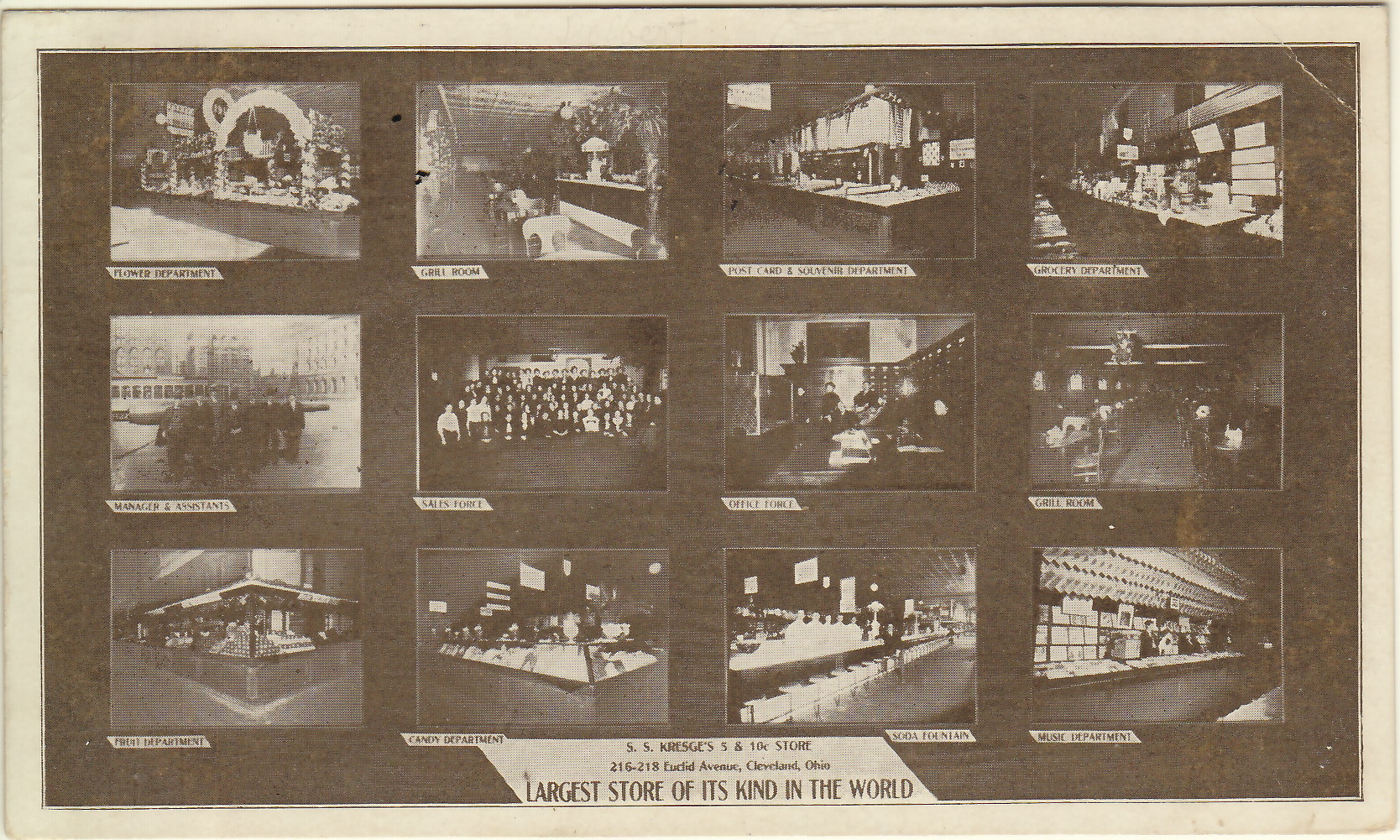 Kresge postcard showing music department